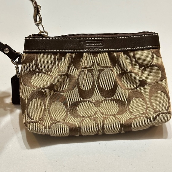 COACH Wristlet Brown Small Purse Signature Jacquard Pleated Monogram - Picture 5 of 14